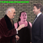 Mad Woman mediating an argument between Stan Lee & Tony Stark at Second Geekhood